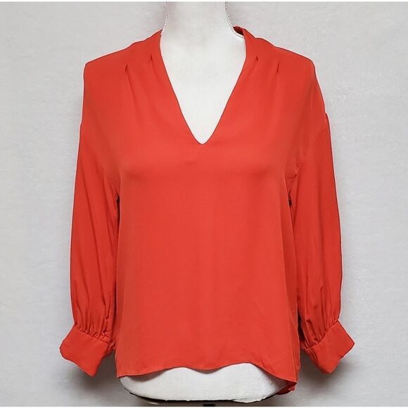 JOIE Ninarika Desert Rose Silk V-neck Hi-low Pleated Long Sleeve Blouse Small - Picture 3 of 12